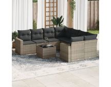 vidaXL 9 Piece Garden Sofa Set with Cushions Grey Poly Rattan