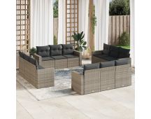 vidaXL 12 Piece Garden Sofa Set with Cushions Grey Poly Rattan