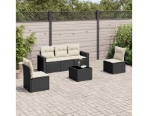 vidaXL 6 Piece Garden Sofa Set with Cushions Black Poly Rattan