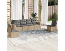 vidaXL 6 Piece Garden Sofa Set with Cushions Beige Poly Rattan