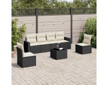 vidaXL 7 Piece Garden Sofa Set with Cushions Black Poly Rattan