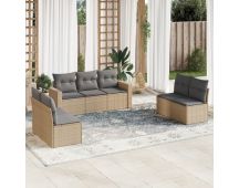 vidaXL 7 Piece Garden Sofa Set with Cushions Beige Poly Rattan