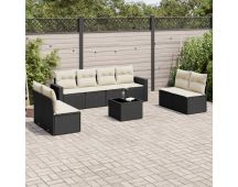 vidaXL 9 Piece Garden Sofa Set with Cushions Black Poly Rattan