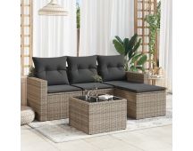 vidaXL 5 Piece Garden Sofa Set with Cushions Grey Poly Rattan