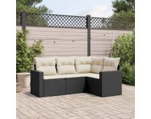 vidaXL 4 Piece Garden Sofa Set with Cushions Black Poly Rattan