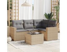 vidaXL 5 Piece Garden Sofa Set with Cushions Beige Poly Rattan