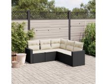 vidaXL 5 Piece Garden Sofa Set with Cushions Black Poly Rattan