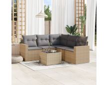 vidaXL 6 Piece Garden Sofa Set with Cushions Beige Poly Rattan