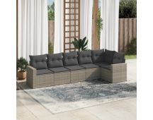 vidaXL 6 Piece Garden Sofa Set with Cushions Grey Poly Rattan