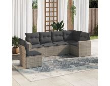 vidaXL 6 Piece Garden Sofa Set with Cushions Grey Poly Rattan