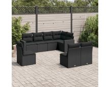 vidaXL 8 Piece Garden Sofa Set with Cushions Black Poly Rattan