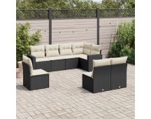 vidaXL 8 Piece Garden Sofa Set with Cushions Black Poly Rattan