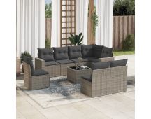 vidaXL 9 Piece Garden Sofa Set with Cushions Grey Poly Rattan