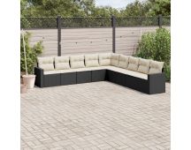 vidaXL 9 Piece Garden Sofa Set with Cushions Black Poly Rattan