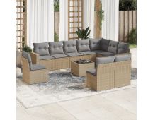 vidaXL 11 Piece Garden Sofa Set with Cushions Beige Poly Rattan