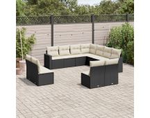 vidaXL 11 Piece Garden Sofa Set with Cushions Black Poly Rattan