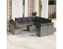 vidaXL 12 Piece Garden Sofa Set with Cushions Grey Poly Rattan