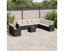 vidaXL 11 Piece Garden Sofa Set with Cushions Black Poly Rattan