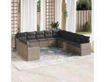 vidaXL 11 Piece Garden Sofa Set with Cushions Grey Poly Rattan