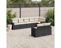 vidaXL 8 Piece Garden Sofa Set with Cushions Black Poly Rattan