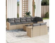 vidaXL 9 Piece Garden Sofa Set with Cushions Beige Poly Rattan