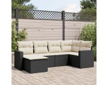 vidaXL 6 Piece Garden Sofa Set with Cushions Black Poly Rattan