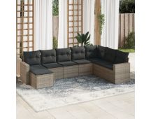 vidaXL 8 Piece Garden Sofa Set with Cushions Grey Poly Rattan