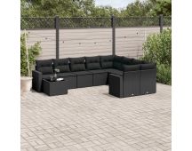 vidaXL 10 Piece Garden Sofa Set with Cushions Black Poly Rattan