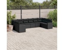 vidaXL 10 Piece Garden Sofa Set with Cushions Black Poly Rattan