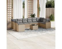 vidaXL 11 Piece Garden Sofa Set with Cushions Beige Poly Rattan