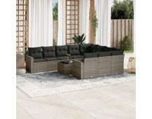 vidaXL 11 Piece Garden Sofa Set with Cushions Grey Poly Rattan