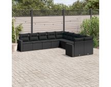 vidaXL 10 Piece Garden Sofa Set with Cushions Black Poly Rattan