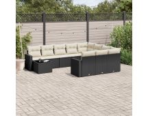 vidaXL 11 Piece Garden Sofa Set with Cushions Black Poly Rattan