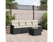 vidaXL 5 Piece Garden Sofa Set with Cushions Black Poly Rattan