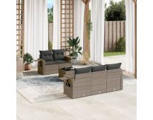 vidaXL 6 Piece Garden Sofa Set with Cushions Grey Poly Rattan