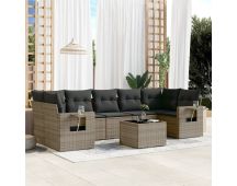 vidaXL 8 Piece Garden Sofa Set with Cushions Grey Poly Rattan