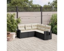 vidaXL 5 Piece Garden Sofa Set with Cushions Black Poly Rattan