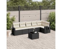 vidaXL 7 Piece Garden Sofa Set with Cushions Black Poly Rattan