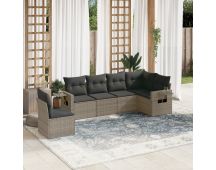 vidaXL 6 Piece Garden Sofa Set with Cushions Grey Poly Rattan