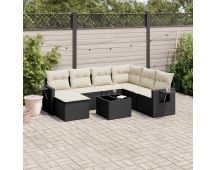 vidaXL 8 Piece Garden Sofa Set with Cushions Black Poly Rattan