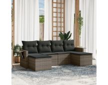 vidaXL 6 Piece Garden Sofa Set with Cushions Grey Poly Rattan