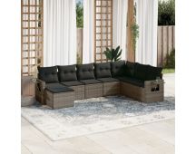 vidaXL 8 Piece Garden Sofa Set with Cushions Grey Poly Rattan