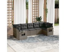 vidaXL 7 Piece Garden Sofa Set with Cushions Grey Poly Rattan