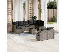 vidaXL 10 Piece Garden Sofa Set with Cushions Grey Poly Rattan