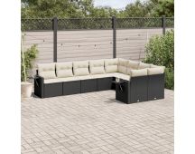 vidaXL 9 Piece Garden Sofa Set with Cushions Black Poly Rattan