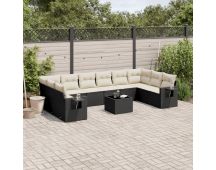 vidaXL 11 Piece Garden Sofa Set with Cushions Black Poly Rattan