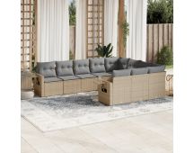 vidaXL 10 Piece Garden Sofa Set with Cushions Beige Poly Rattan