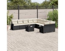 vidaXL 11 Piece Garden Sofa Set with Cushions Black Poly Rattan