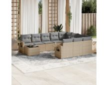 vidaXL 11 Piece Garden Sofa Set with Cushions Beige Poly Rattan