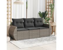 vidaXL 3 Piece Garden Sofa Set with Cushions Grey Poly Rattan